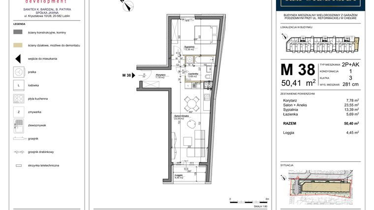 Rzut - Mieszkanie na sprzedaż 2 pokoje o powierzchni 50,4 m² - numer 38 w Nowa Reformacka