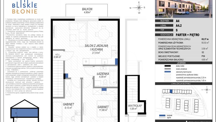 Rzut - Dom na sprzedaż 3 pokoje o powierzchni 55,53 m² - numer A4-2 w Bliskie Błonie