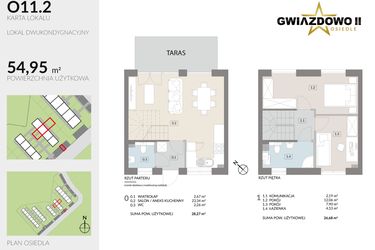 Rzut - Dom na sprzedaż 4 pokoje o powierzchni 54,95 m² - numer O11.2 w Gwiazdowo II