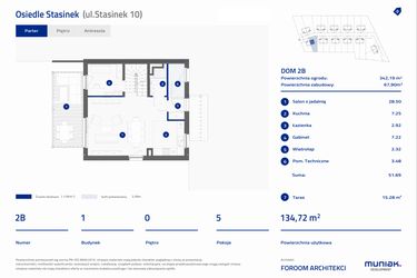 Rzut - Dom na sprzedaż 5 pokoi o powierzchni 134,72 m² - numer 2B w Osiedle Stasinek