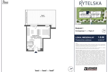 Rzut - Mieszkanie na sprzedaż 1 pokój o powierzchni 33,8 m² - numer 1.0.06 w Rytelska