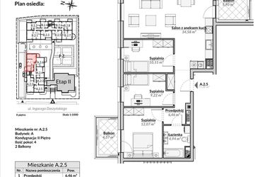Rzut - Mieszkanie na sprzedaż 4 pokoje o powierzchni 77,39 m² - numer A.2.5 w Nowa Fregata