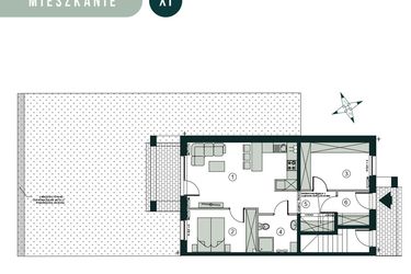 Rzut - Mieszkanie na sprzedaż 3 pokoje o powierzchni 59,84 m² - numer X1 w Aleja Wiśniowa Pogórze