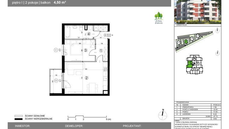 Rzut - Mieszkanie na sprzedaż 2 pokoje o powierzchni 47,73 m² - numer 14G.31 w Zielone Zamienie X