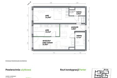 Rzut - Mieszkanie na sprzedaż 3 pokoje o powierzchni 65,65 m² - numer A08 w Traugutta Vita