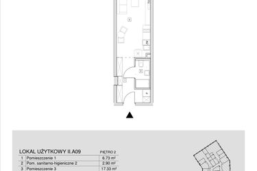 Rzut - Mieszkanie na sprzedaż 1 pokój o powierzchni 26,96 m² - numer II.A.09 w Krakowska 35 - Apartamenty Inwestycyjne