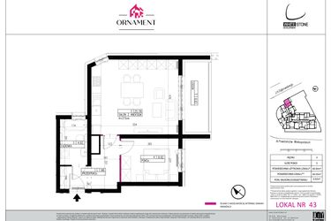 Rzut - Mieszkanie na sprzedaż 2 pokoje o powierzchni 48,6 m² - numer 43 w Ornament