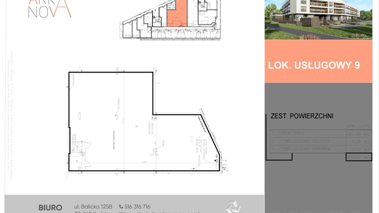 Rzut - Lokal użytkowy na sprzedaż 1 pokój o powierzchni 293,07 m² - numer LU9 w Arka Nova