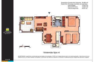 Rzut - Mieszkanie na sprzedaż 2 pokoje o powierzchni 54 m² - numer 4 w Las Terrazas de la Torre