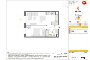 Rzut - Mieszkanie na sprzedaż 2 pokoje o powierzchni 41,08 m² - numer C.17 w Osiedle Rapsodia etap 2