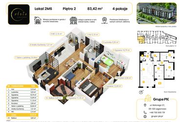 Rzut - Mieszkanie na sprzedaż 4 pokoje o powierzchni 83,42 m² - numer 2M06 w Złota Jabłonna