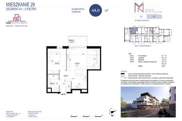 Rzut - Mieszkanie na sprzedaż 2 pokoje o powierzchni 49 m² - numer A1-29 w Park Mielecka