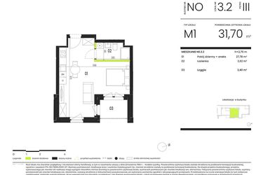 Rzut - Mieszkanie na sprzedaż 1 pokój o powierzchni 31,7 m² - numer NO.3.2 w Ogrody Staromiejskie