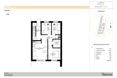 Rzut - Mieszkanie na sprzedaż 4 pokoje o powierzchni 52,34 m² - numer J1 w Villa Stoki (mieszkania)