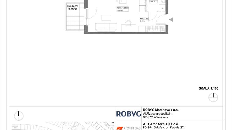 Rzut - Mieszkanie na sprzedaż 1 pokój o powierzchni 33,87 m² - numer 3.10.2M04 w Szumilas etap III