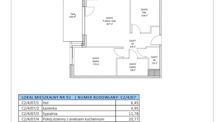 Rzut - Mieszkanie na sprzedaż 3 pokoje o powierzchni 56,36 m² - numer C2/4/07 w Chylońska STO10 etap III