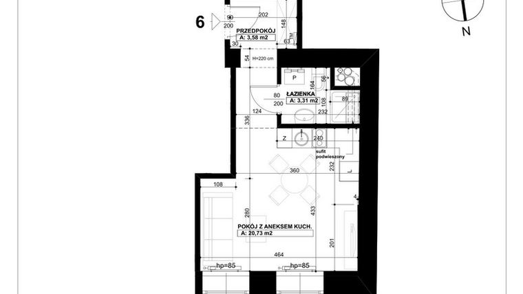 Rzut - Mieszkanie na sprzedaż 1 pokój o powierzchni 27,62 m² - numer 6 w Święty Marcin 65