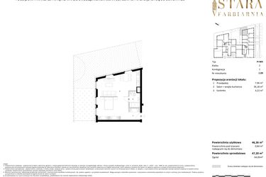 Rzut - Mieszkanie na sprzedaż 1 pokój o powierzchni 47,2 m² - numer 1.09 w Stara Farbiarnia