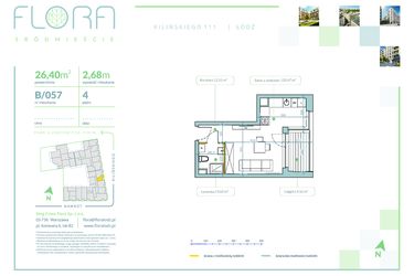 Rzut - Mieszkanie na sprzedaż 1 pokój o powierzchni 26,4 m² - numer B.57 w Flora Śródmieście