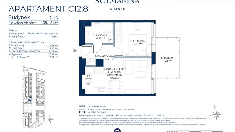 Rzut - Mieszkanie na sprzedaż 2 pokoje o powierzchni 38,16 m² - numer C12.8 w Sol Marina etap III