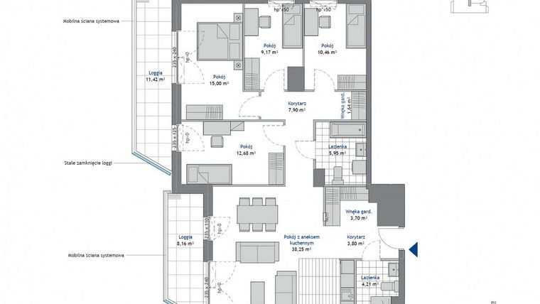Rzut - Mieszkanie na sprzedaż 5 pokoi o powierzchni 112,76 m² - numer 9.8 w SEAHall
