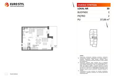 Rzut - Mieszkanie na sprzedaż 2 pokoje o powierzchni 37,08 m² - numer E.30 w Osiedle Synteza etap IV