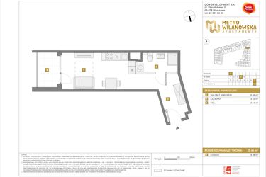 Rzut - Mieszkanie na sprzedaż 1 pokój o powierzchni 29,46 m² - numer 183 w Apartamenty Metro Wilanowska