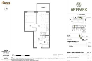Rzut - Mieszkanie na sprzedaż 2 pokoje o powierzchni 35,93 m² - numer B.2.A104 w ArtPark
