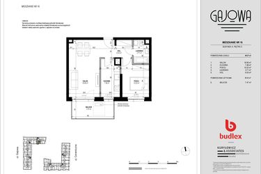 Rzut - Mieszkanie na sprzedaż 2 pokoje o powierzchni 47,17 m² - numer 16 w Gajowa bud. A
