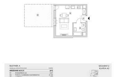Rzut - Mieszkanie na sprzedaż 1 pokój o powierzchni 28,57 m² - numer A5.0.21 w Zakole Wisły