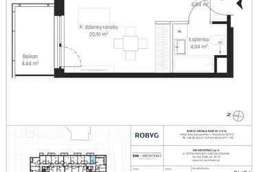 Rzut - Mieszkanie na sprzedaż 1 pokój o powierzchni 25,79 m² - numer I.2M24 w Nadmotławie Apartments etap I