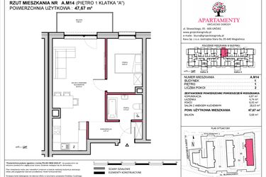 Rzut - Mieszkanie na sprzedaż 2 pokoje o powierzchni 47,67 m² - numer A.14 w Apartamenty Grójeckie Ogrody