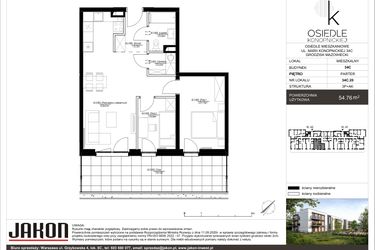 Rzut - Mieszkanie na sprzedaż 3 pokoje o powierzchni 54,76 m² - numer 34C.20 w Osiedle Konopnickiej