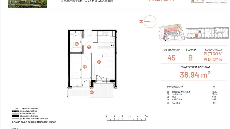 Rzut - Mieszkanie na sprzedaż 2 pokoje o powierzchni 36,94 m² - numer 12.45 w Osiedle Nowe Horyzonty etap III