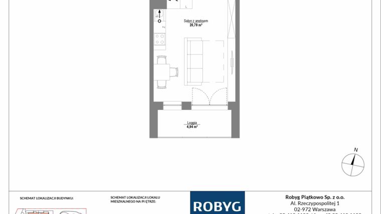 Rzut - Mieszkanie na sprzedaż 1 pokój o powierzchni 30,68 m² - numer 1M09 w Początek Piątkowo bud. I