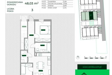 Rzut - Mieszkanie na sprzedaż 3 pokoje o powierzchni 57,5 m² - numer F1 w Zielona Krzyszkowicka