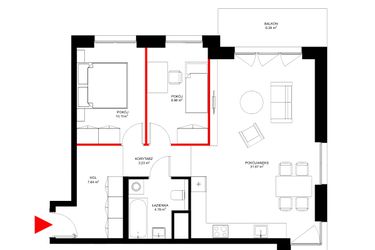 Rzut - Mieszkanie na sprzedaż 3 pokoje o powierzchni 66,41 m² - numer E.1.8 w INSPIRE ETAP IV – bud. E