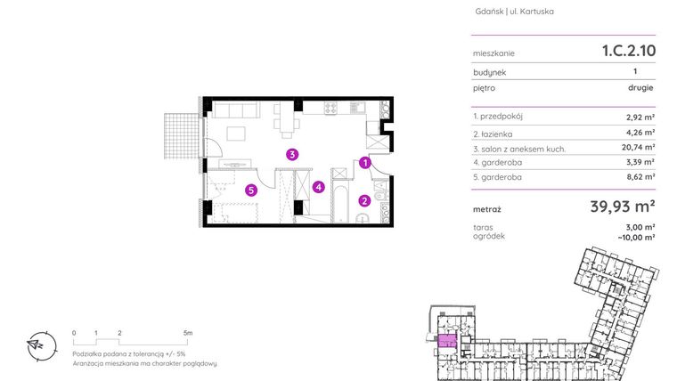 Rzut - Mieszkanie na sprzedaż 2 pokoje o powierzchni 39,93 m² - numer 1.C.2.10 w Murapol Scarpa