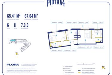 Rzut - Mieszkanie na sprzedaż 3 pokoje o powierzchni 65,41 m² - numer 7C3 w Piotra 4