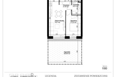 Rzut - Mieszkanie na sprzedaż 2 pokoje o powierzchni 39,32 m² - numer D.4 w Narcyzowe Wzgórza II