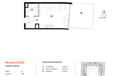 Rzut - Mieszkanie na sprzedaż 1 pokój o powierzchni 33,8 m² - numer B060 w Miasto Polskich Mistrzów Olimpijskich