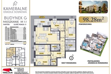 Rzut - Mieszkanie na sprzedaż 5 pokoi o powierzchni 97,46 m² - numer M1.1 w Osiedle Sosnowa G