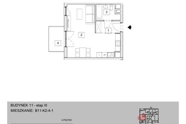 Rzut - Mieszkanie na sprzedaż 1 pokój o powierzchni 34,2 m² - numer B11-K2-4-1 w Żerniki na Novo III