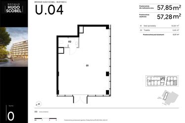 Rzut - Lokal użytkowy na sprzedaż 1 pokój o powierzchni 57,85 m² - numer U.04 w Browar HUGO SCOBEL