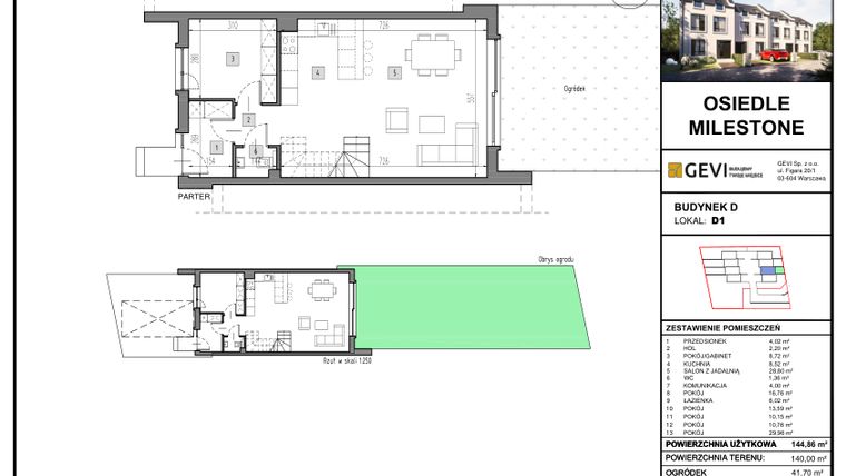 Rzut - Dom na sprzedaż 6 pokoi o powierzchni 144,86 m² - numer D1 w Osiedle Milestone