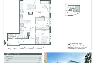 Rzut - Mieszkanie na sprzedaż 3 pokoje o powierzchni 72,85 m² - numer 36 w Unikat Apartamenty C