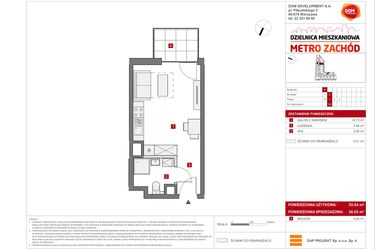 Rzut - Mieszkanie na sprzedaż 1 pokój o powierzchni 26,05 m² - numer A.34 w Dzielnica Mieszkaniowa Metro Zachód - etap 6