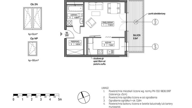 Rzut - Mieszkanie na sprzedaż 1 pokój o powierzchni 34,27 m² - numer H.1.4.4 w City Park bud. G i H