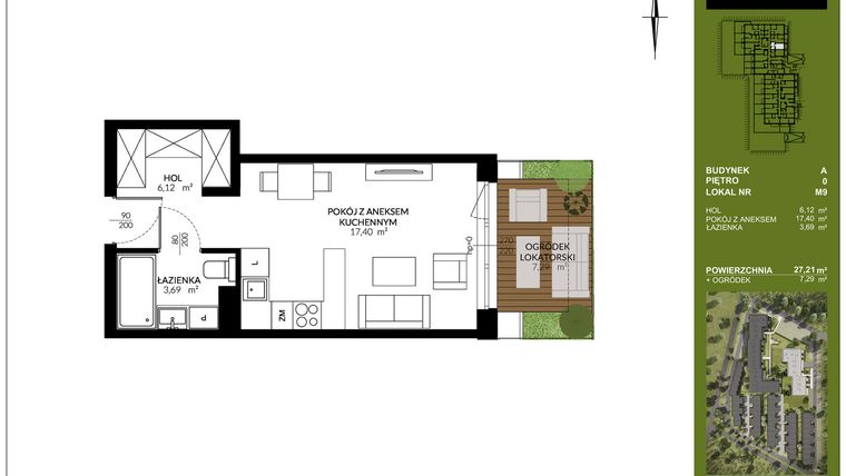Rzut - Mieszkanie na sprzedaż 1 pokój o powierzchni 27,21 m² - numer A_M9 w Triton Kampinos III