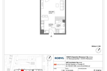 Rzut - Mieszkanie na sprzedaż 1 pokój o powierzchni 31,81 m² - numer E.5M14 w Nowa Wałowa bud. E
